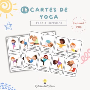 Schede Yoga - 16 posture in francese | Scheda di memoria educativa | PDF stampabile | Bambini 3-5 anni | A4 Sfondo bianco | File scaricabile