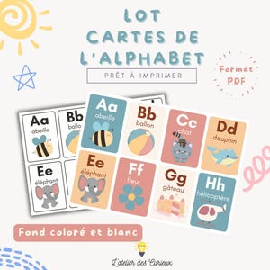 LOT - Cartes Alphabet - 26 Lettres en Français | Carte Mémoire Éducative |Imprimable PDF | Enfants 3-5 Ans | A4 |Fichier Téléchargeable