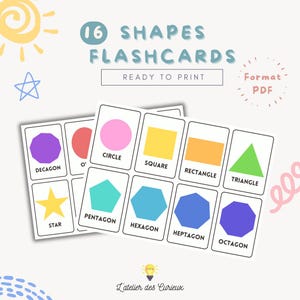 Cartes Formes - 16 Formes en Anglais | Carte Mémoire Éducative | Imprimable PDF | Enfants 3-5 Ans | A4 Fond Blanc | Fichier Téléchargeable