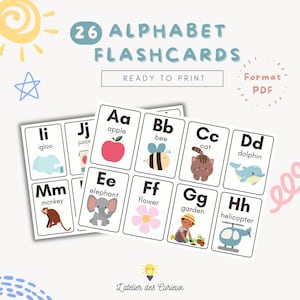 Cartes Alphabet - 26 Lettres en Anglais | Carte Mémoire Éducative |Imprimable PDF | Enfants 3-5 Ans |A4 Fond Blanc |Fichier Téléchargeable