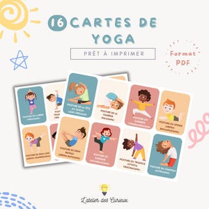 Cartes Yoga - 16 Postures en Français | Carte Mémoire Éducative | Imprimable PDF | Enfants 3-5 Ans | A4 Fond Coloré | Fichier Téléchargeable