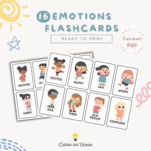 Cartes Émotions- 16 Émotions en Anglais | Carte Mémoire Éducative | Imprimable PDF | Enfants 3-5 Ans |A4 Fond Blanc |Fichier Téléchargeable