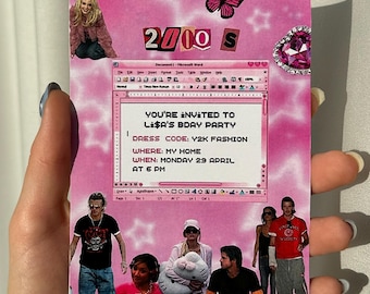 Zaproszenie na imprezę Y2K, zaproszenie urodzinowe Y2K, zaproszenie na imprezę urodzinową w stylu początku lat 2000., powrót do dzieciństwa z lat 90., do druku, edytowalne, natychmiastowe