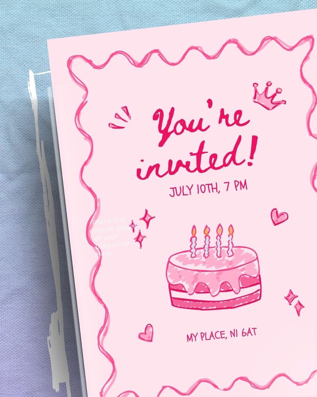 Cake Birthday Invitation; Birthday Invite Vintage; Heart Cake Invite ...