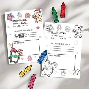 Carta a Papá Noel para imprimir, página para colorear, carta para Papá Noel para imprimir, tarjetas de actividades para Navidad, descarga digital, para niños