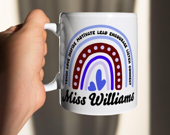 Teacher Rainbow Coffee Mugs, Personalised Kitchen Mugs, Rainbow Design Mugs, Home Coffee Cups, Perfect Mug Gift for Women, Custom Coffee Mug