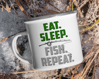 Eat Sleep Fish Repeat Design Coffee Mugs, Fishing Lifestyle Coffee Cups, Unique Gifts for Devoted Fishermen and Women, Fishing-Inspired Mug