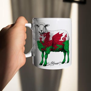 Welsh Sheep Design Coffee Mug, Unique Welsh Countryside Drinkware, Sheep Design Mug From Wales, Welsh Sheep Art Souvenir Cup for Men & Women