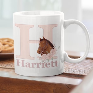 Initial and Name Horse Head Design Mugs, Personalised Horse-Themed Drinkware, Coffee Mugs for Horse Enthusiasts, Gifts for Equestrian Lovers