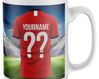 Gepersonaliseerde koffiemokken voetbalsupporters, gepersonaliseerde drinkgerei met sportthema, mokontwerpen teamloyaliteit, koffiemokcadeaus voor voetbalfans