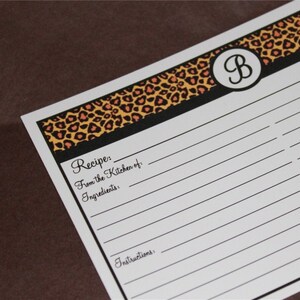 Recette cartes personnalisé imprimé léopard 4 x 6 (3 x 5 par demande)