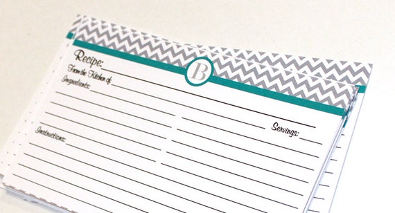 Personalized 10 Recipe Cards Gray and White Chevron Zigzag - Etsy
