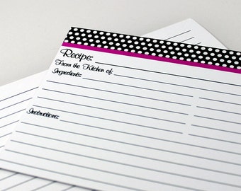 Polka Dot Recipe Cards - Customizable Trim, 3x5 or 4x6