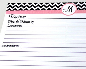 Personalized Recipe Cards - Black & White Chevron, Set of 10
