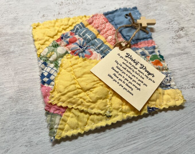 Pocket Prayer Quilt Square, Prayer Cloth, 5x5 From Vintage Cutter Quilt
