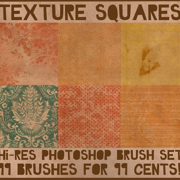 99 Texture Squares ........ Photoshop Brushes Vintage Digital Ephemera .ABR