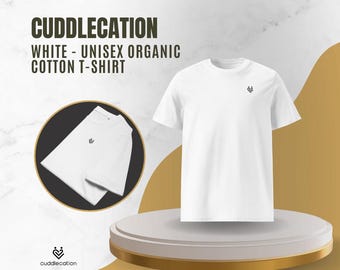 Unisex Organic Cotton T-Shirt with Cuddlecation Logo | Ribbed Neck Eco-Friendly Tee | Sustainable Casual Everyday Wear | White