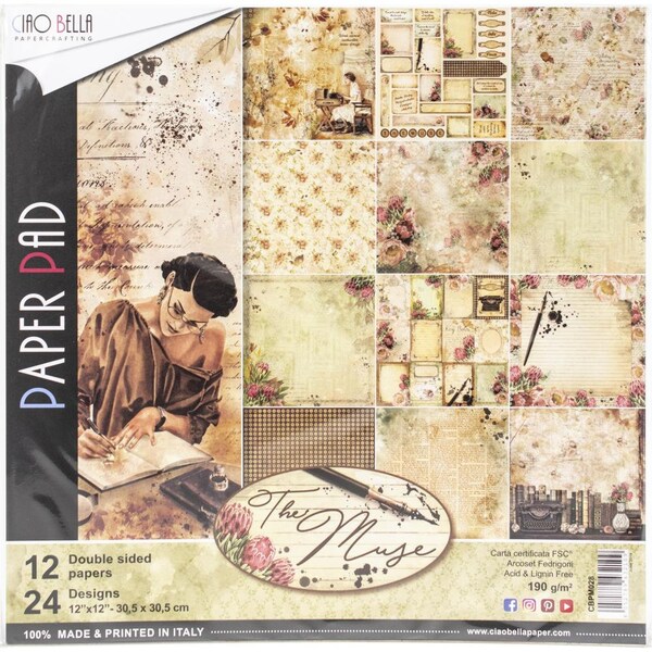 Ciao Bella The Muse 12" x 12" Double Sided Scrapbook Paper 12 Pgs for Art Journals, Cards, Scrapbooks, Mixed Media