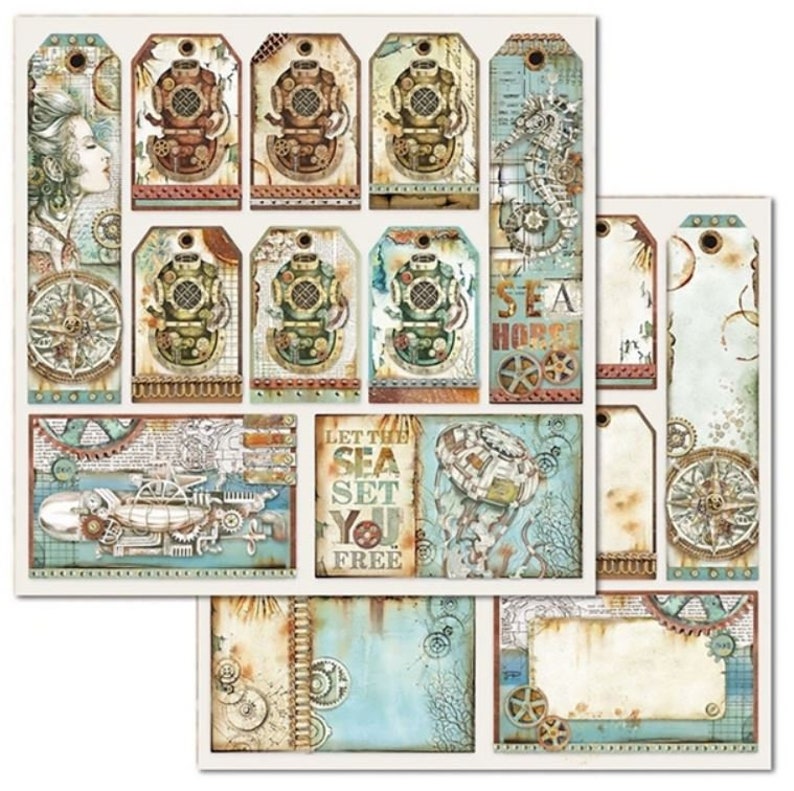 Stamperia Sea World 12 x 12 Double Sided Scrapbook Paper 10 Pgs for Art Journals Cards Scrapbooks Mixed Media