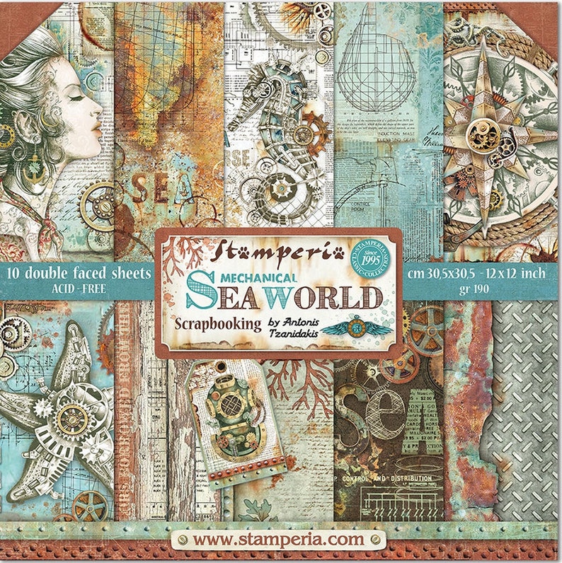Stamperia Sea World 12 x 12 Double Sided Scrapbook Paper 10 Pgs for Art Journals Cards Scrapbooks Mixed Media