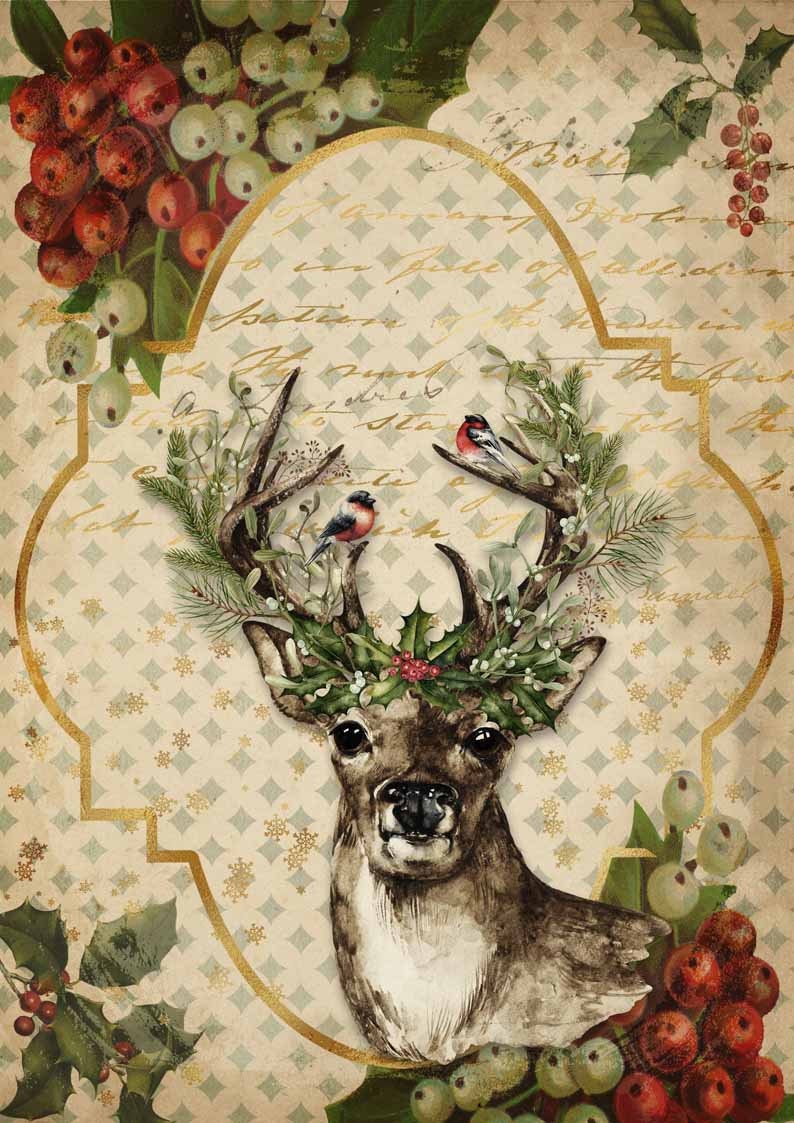 Decoupage Queen Christmas Reindeer Rice Paper Decoupage A3 for Etsy