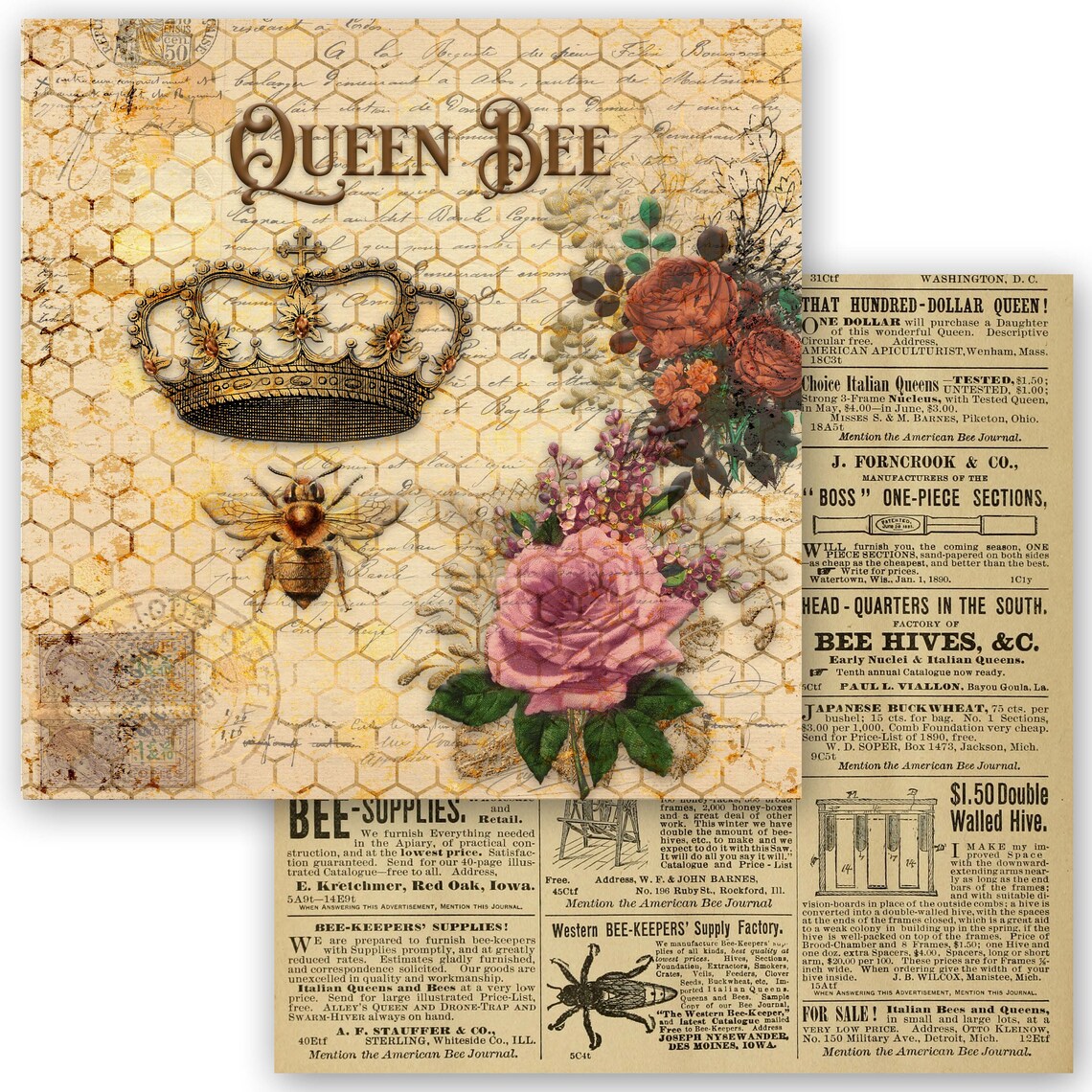 Decoupage Queen Queen Bee 12 x 12 Double Sided Etsy