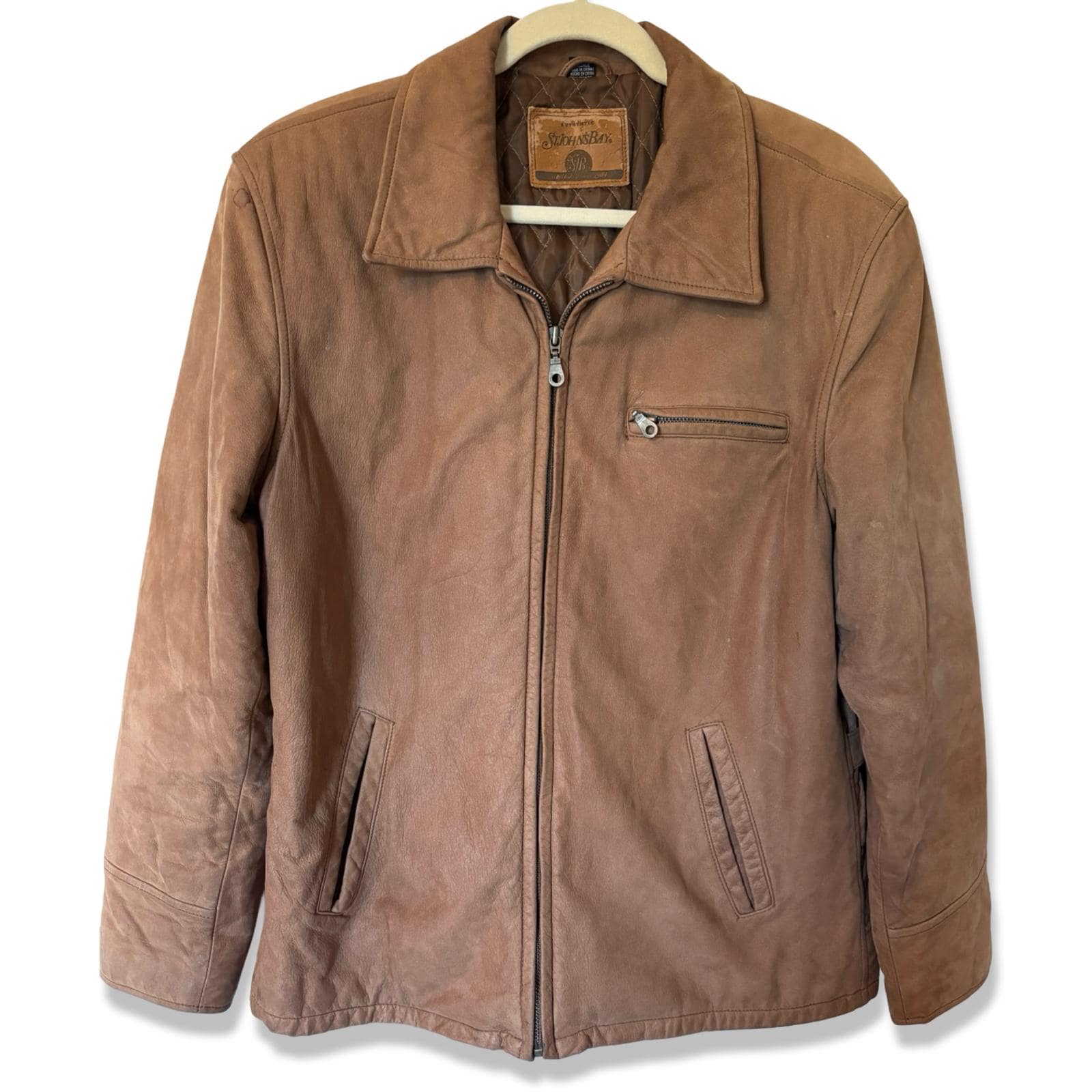 【雰囲気系】ST.JOHN'S BAY Leather Jacket 80s Vintage St. Johns Bay Men's Black Leather Bomber Jacket Size