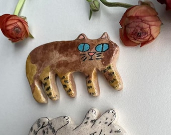 Spilla Gatto Nero In Vaso Fiori Smalto E Cristallo, Stile Vintage, Oro - Foto 3