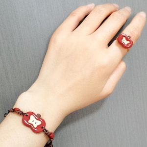 Apple of My Eye – Handmade Apple Ring & Bracelet Set | Kawaii Fruit Jewelry | Polymer Clay Accessories | Teacher Gift | Cute Fall Set