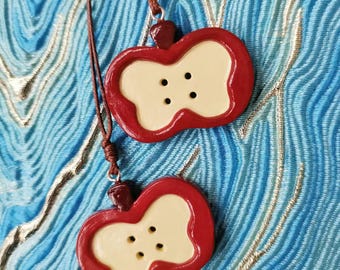 Handmade Clay Apple Core Necklace: Rustic Fruit Pendant
