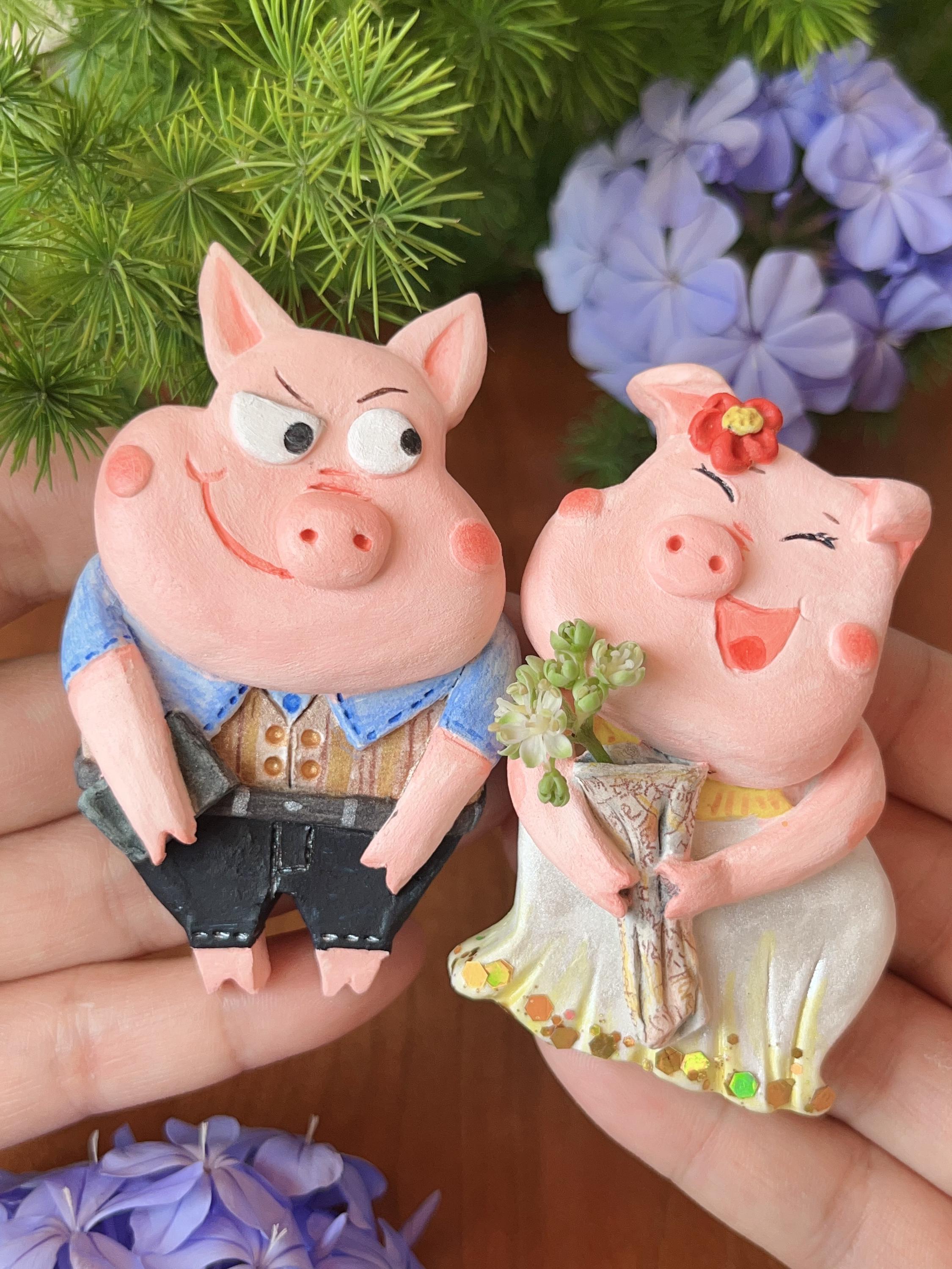 マ*カ様 オークションに変更　かわいい　Pignose ピグノーズ ピンク　完動 Handmade Clay Pig Couple Magnets: Whimsical Farmhouse Decor - Etsy