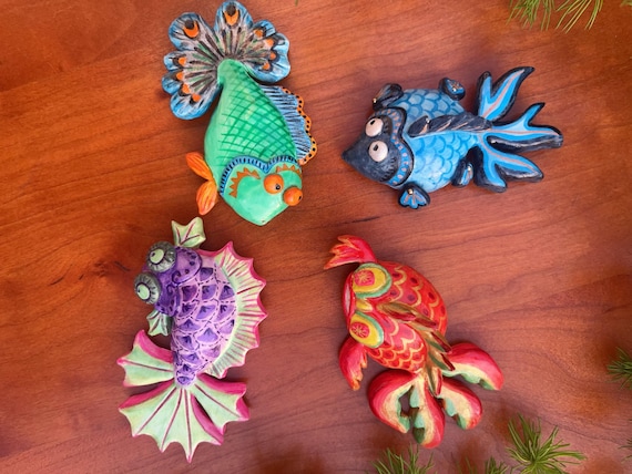 Handmade Clay Fish Magnets Set: Whimsical Coastal Decor - Etsy