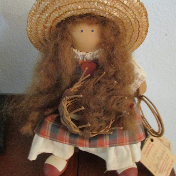 Handcrafted 1989 BASKET-making folk art doll-MIRIAM HIGH w/bench-Lizzie High-Ladie & Friends-Sellersville Pa