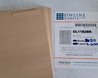 2,600 .5" x 2.5" labels (50 sheets) brown kraft rectangle shaped blank labels for any printer OL1182BK packaging labels