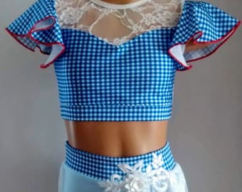 Costume de performance inspiré de Dorothy - Ensemble deux pièces en vichy bleu