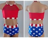 Patriotic Dance Costume. Dance Convention. Patriotic Cheerleading Costume. Dance Audition 2 Piece Set. Patriotic Swimsuit.
