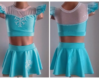 Elsa Inspired Dance Set- Elsa  Performance Costume-Elsa Crop Top and Skirt -SENDesigne Costumes