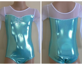 Justaucorps de gymnastique inspiré d'Elsa - flocon de neige à paillettes, costume de performance à manches longues