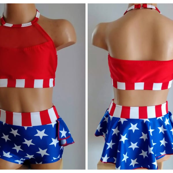 Patriotic Dance Costume - Toddlers Girls Patriotic Cheerleading Costume - Dance Convention Outfit  - SENDesigne Costumes