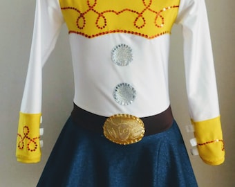 Robe de patinage artistique inspirée de Jessie à manches longues - Costume de performance de danse Toy Story Jessie - Costume de Jassie Toy Story - Costumes SENDesigne