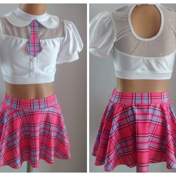 School Girl Inspired Costume - School Girl Skirt and Top- School Girl Dance Performance Costume