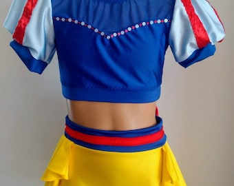 Snow White Inspired Dance Costume – Sequin Crop Top, Puffy Sleeves, Skirt