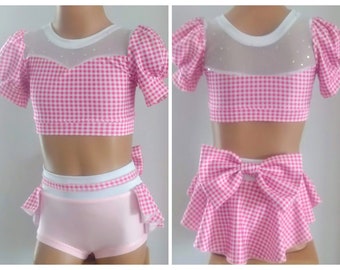 Dance Base Costume - Pink Gingham Costume - Waitress Dance Costume-Dorothy Dance Costume --SENDesigne Costumes