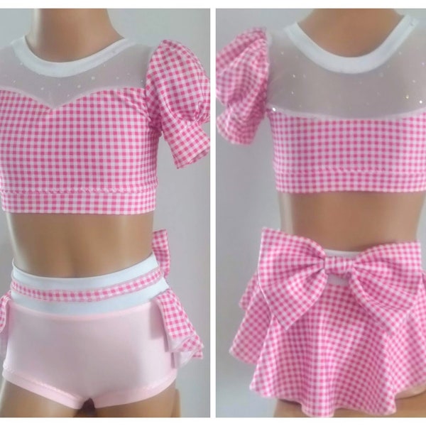 Dance Base Costume - Pink Gingham Costume - Waitress Dance Costume-Dorothy Dance Costume --SENDesigne Costumes