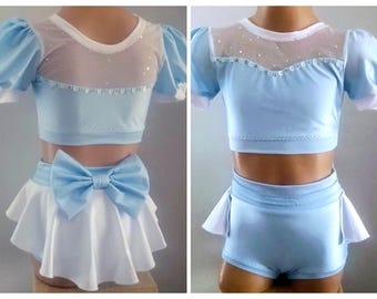Princess Cinderella Inspired Performance Costume -Cinderella Crop Top and Skirt-Baby Blue Dance Costume Base-Cinderella Solo Costume