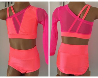 MORE COLORS - One Shoulder Dance Two Piece Set -Custom Dance Costume Base -  Dance Top