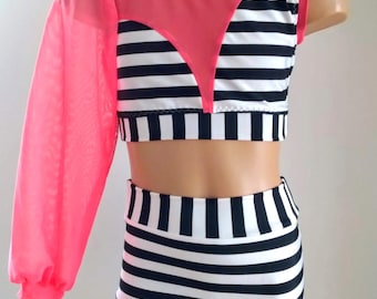 MÁS COLORES - Traje de baile blanco y negro - Traje de rayas blancas y negras - Traje de convención de baile - Traje de audición de baile