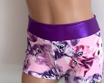 Gymnastics Shorts - Toddlers Girls Dance Shorts- Running Shorts - Kitten Cheerleading Shorts-Kids Shorts Kitten Print - SENDesigne Costumes