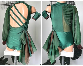Custom Solo Dance Costume - Scarecrow Inspired Lyrical Dance Costume Base- Forest Green Dance Base - Flowy Lyrical Costume