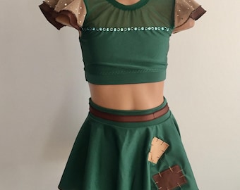 Scarecrow Inspired Dance Costume – Sequin Embellished Crop Top and Skirt Set